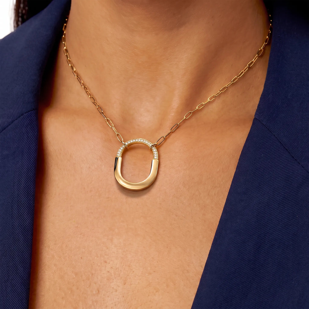 Lock Radiant Pavé Oval Pendant Necklace
