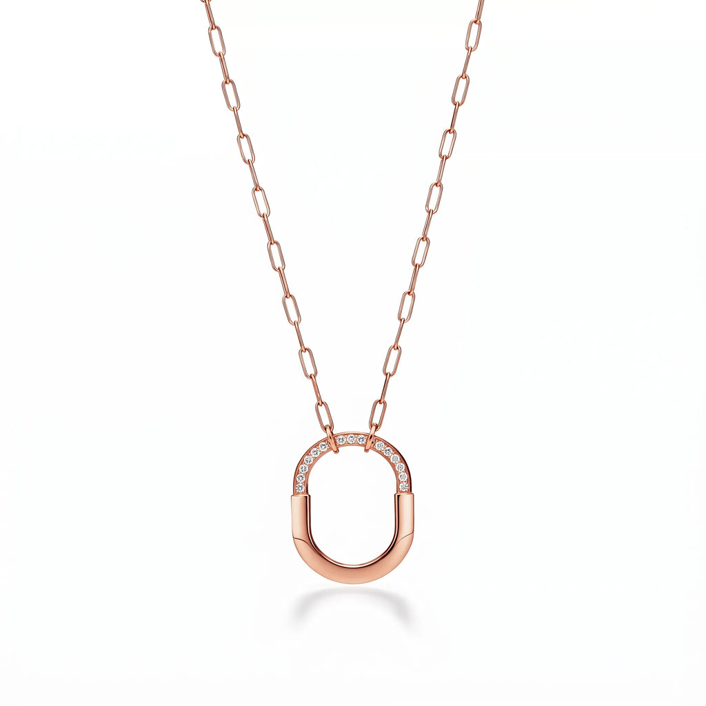 Lock Radiant Pavé Oval Pendant Necklace