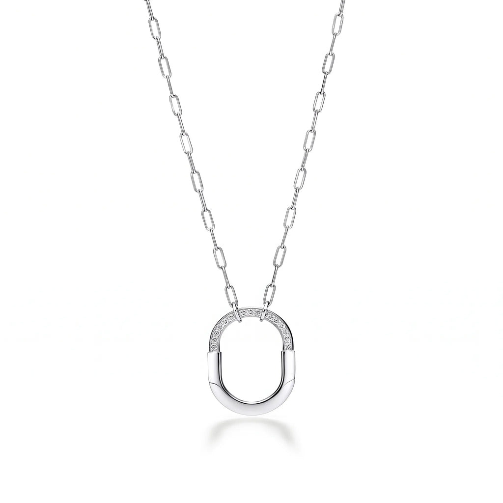 Lock Radiant Pavé Oval Pendant Necklace