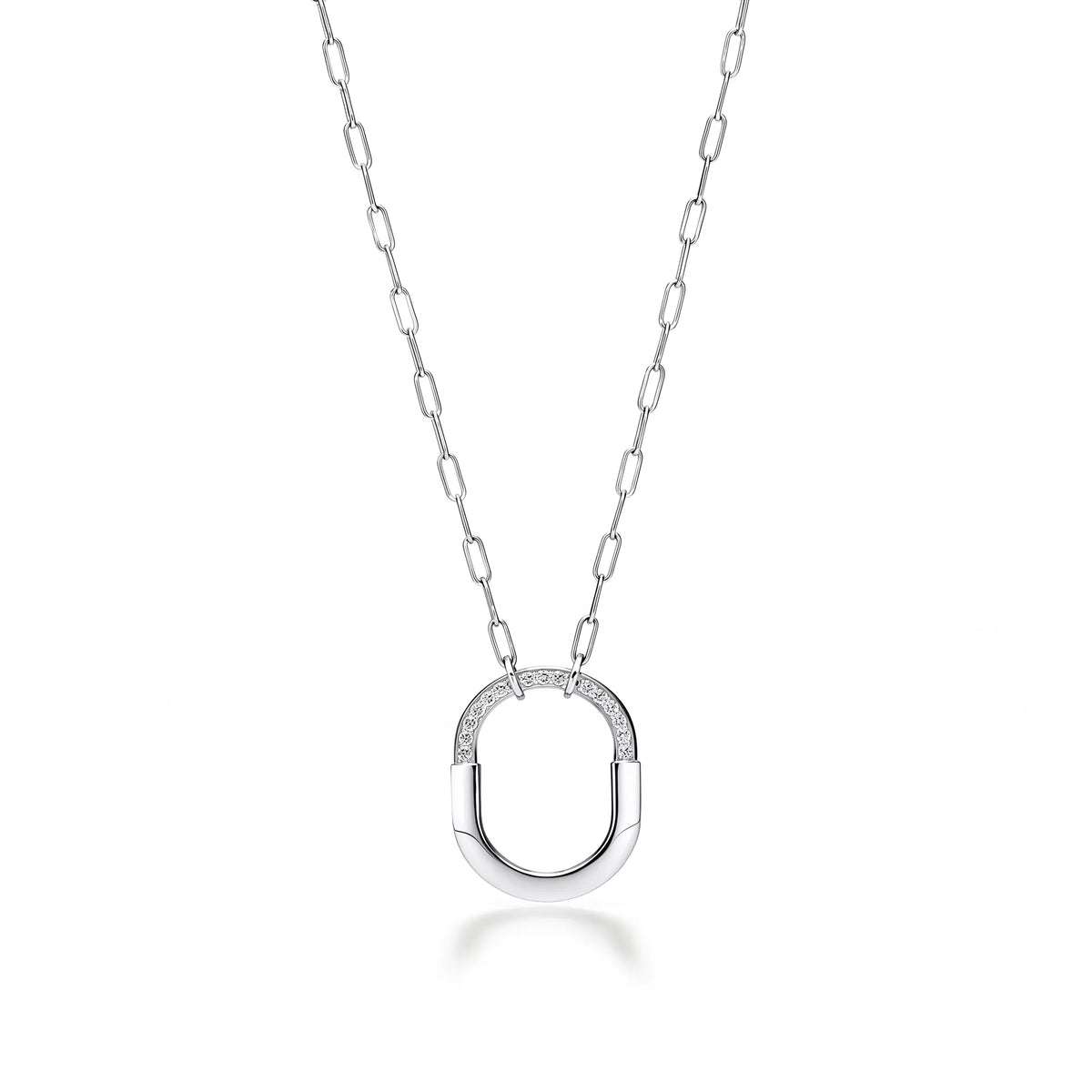 Lock Radiant Pavé Oval Pendant Necklace