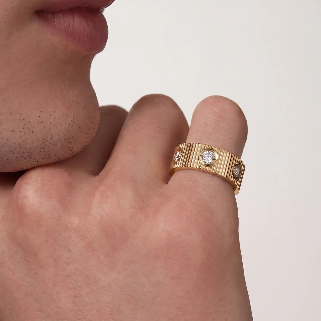 Love Ridged Wide Six Stone Ring