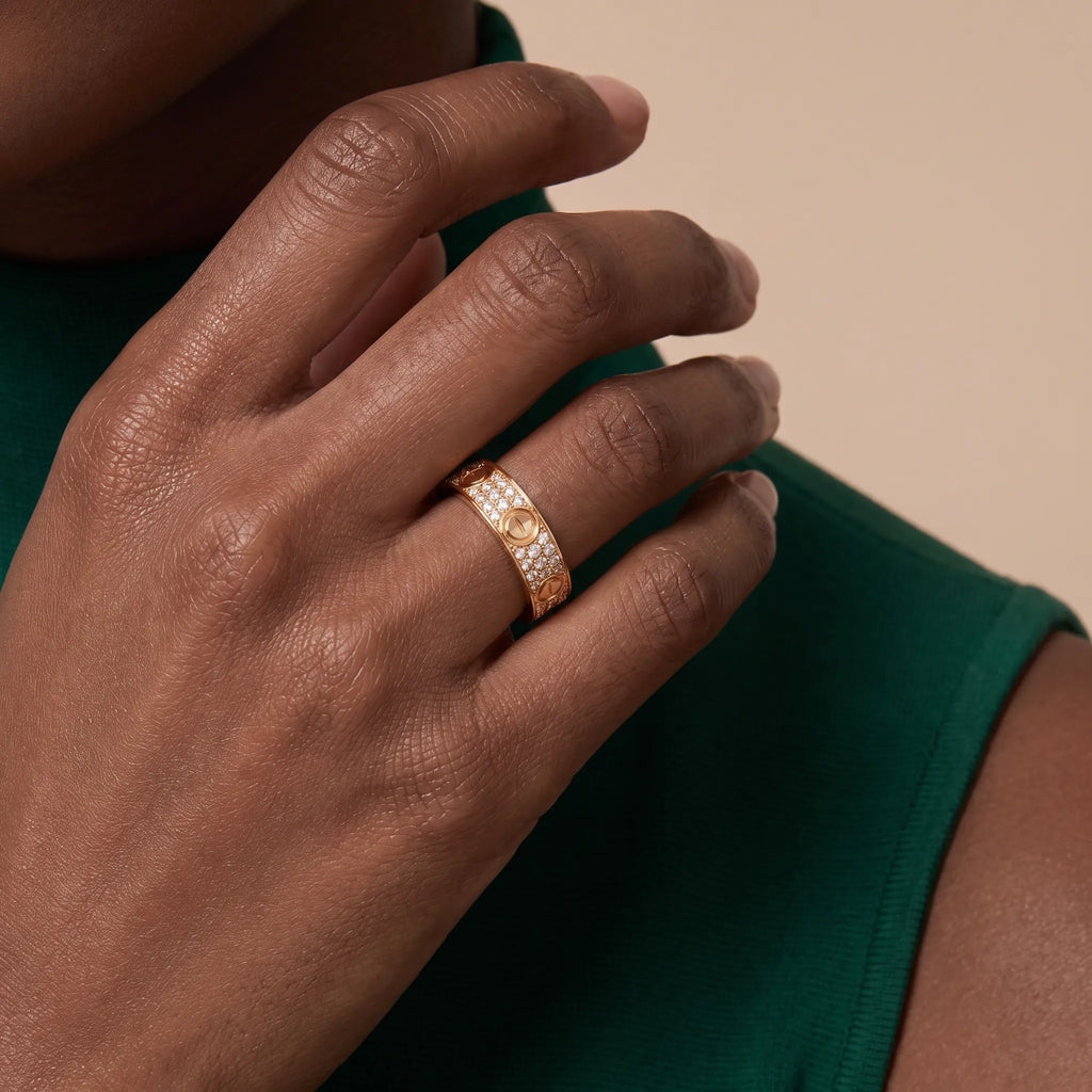Love Wide Pavé Screw Band Ring