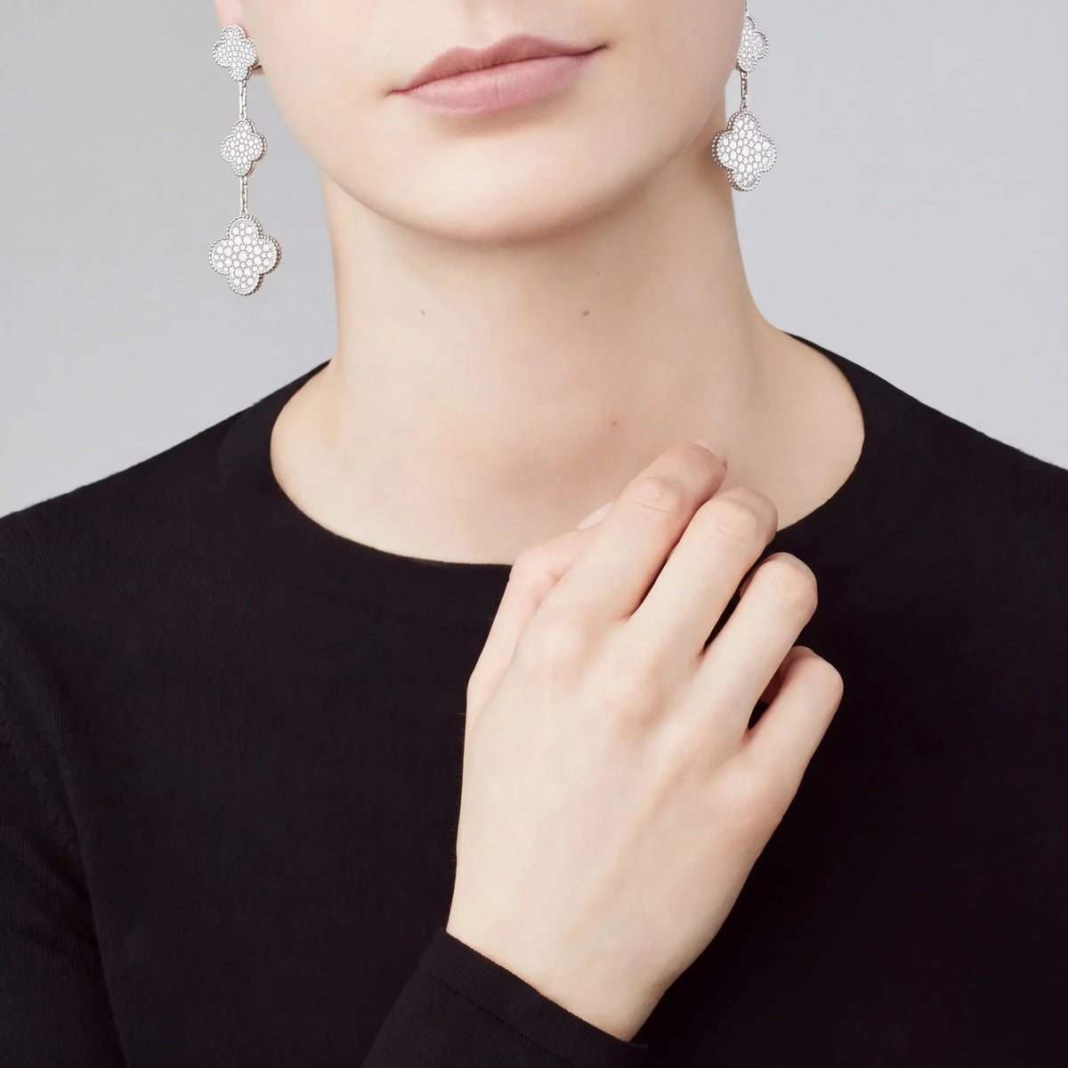 Magic Alhambra Pavé Clover Cascade Earrings