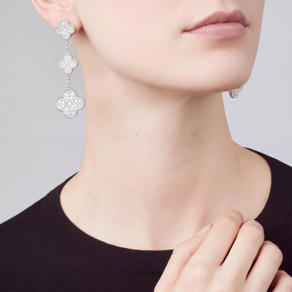 Magic Alhambra Pavé Clover Cascade Earrings