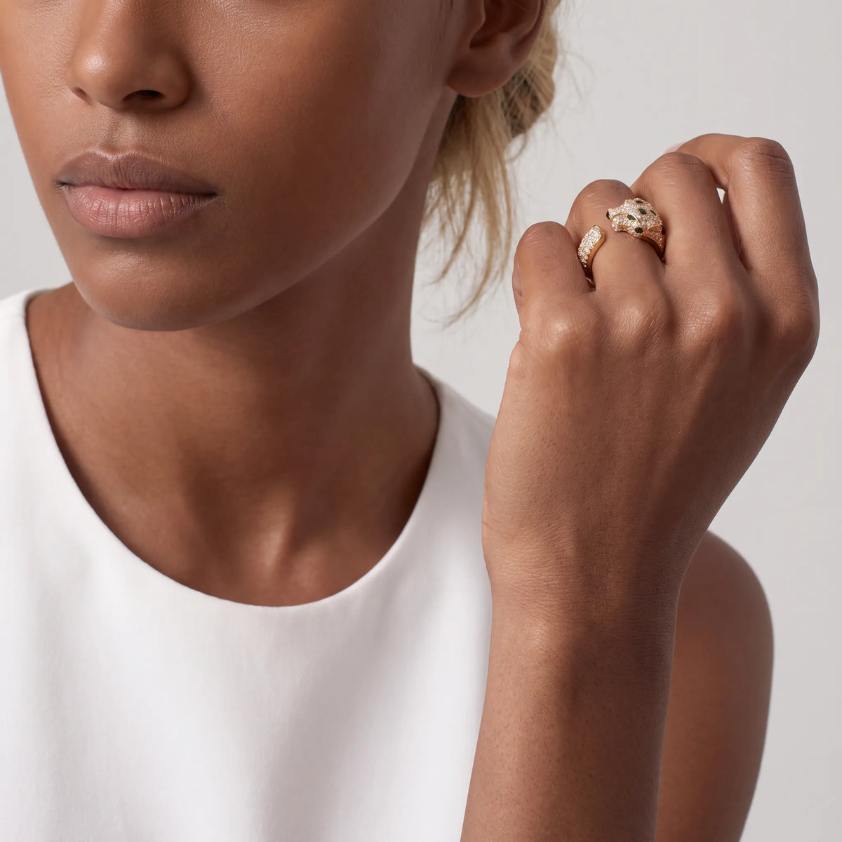Panthère Medium Half Pavé Statement Ring