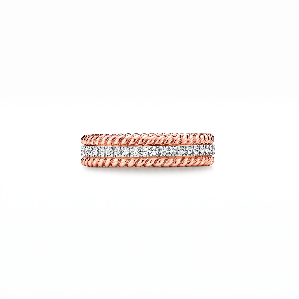 Rope Three Row Pavé Ring