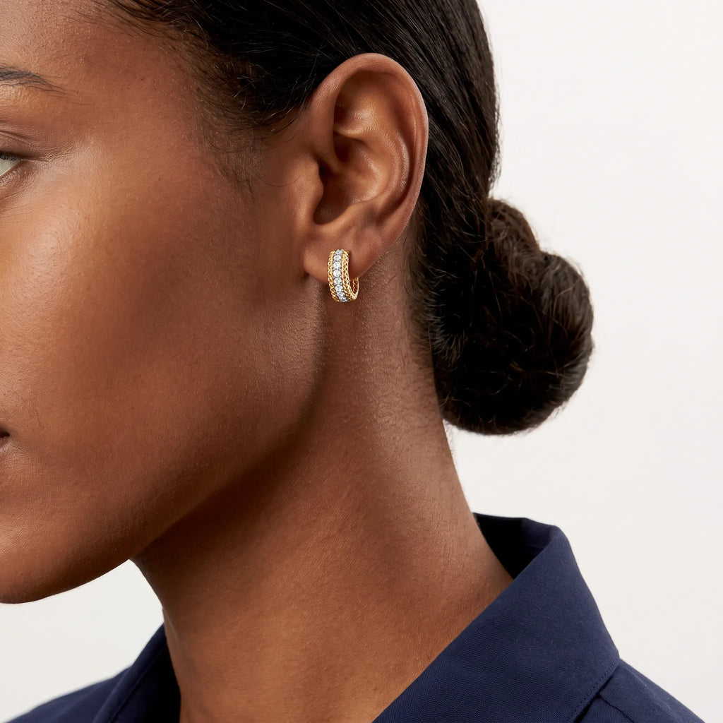 Rope Twisted Pavé Huggie Earrings