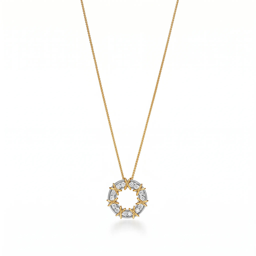 Sixteen Stone Open Circle Pendant Necklace