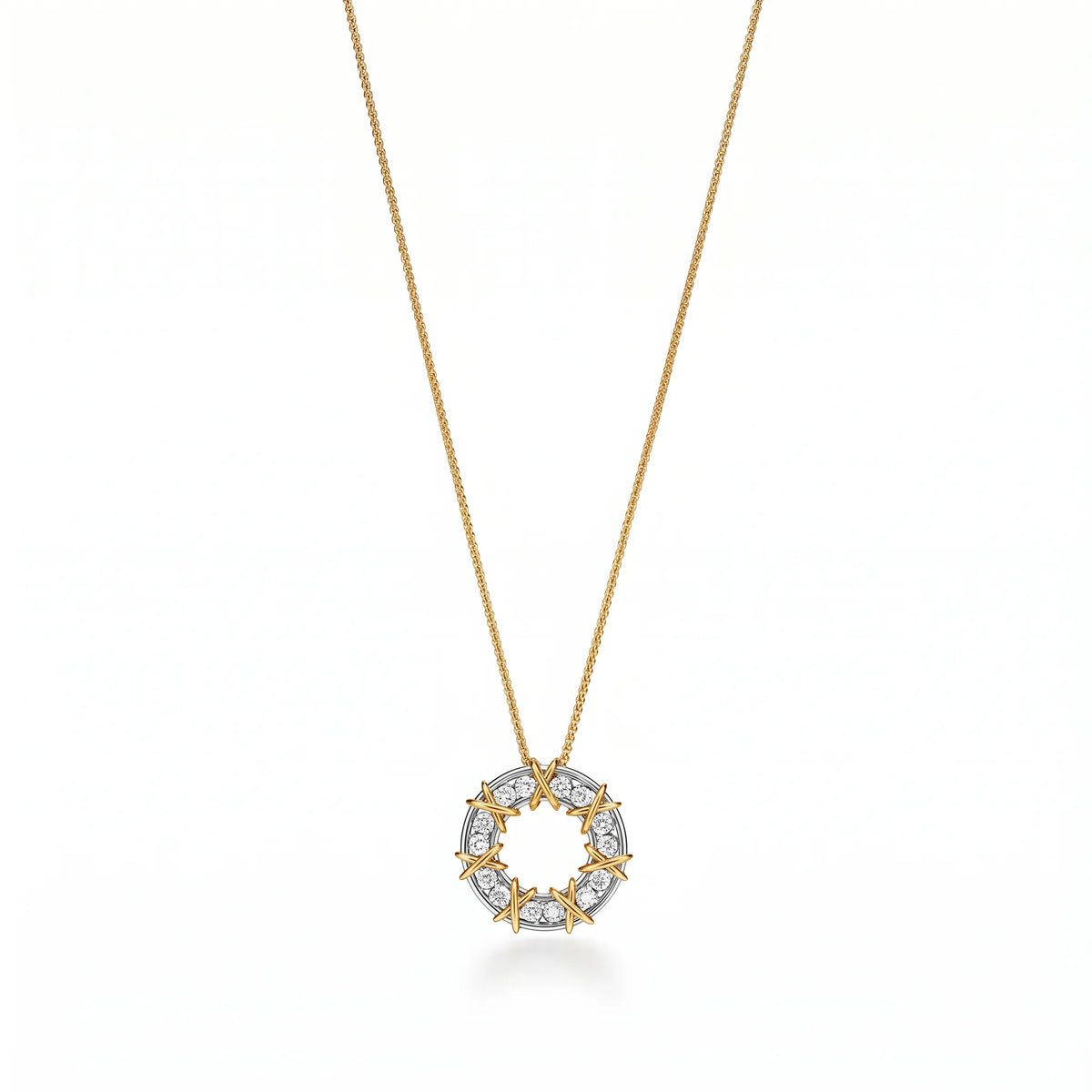 Sixteen Stone Open Circle Pendant Necklace