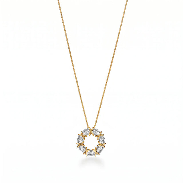 Sixteen Stone Open Circle Pendant Necklace