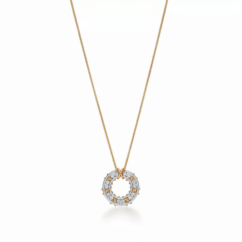 Sixteen Stone Open Circle Pendant Necklace