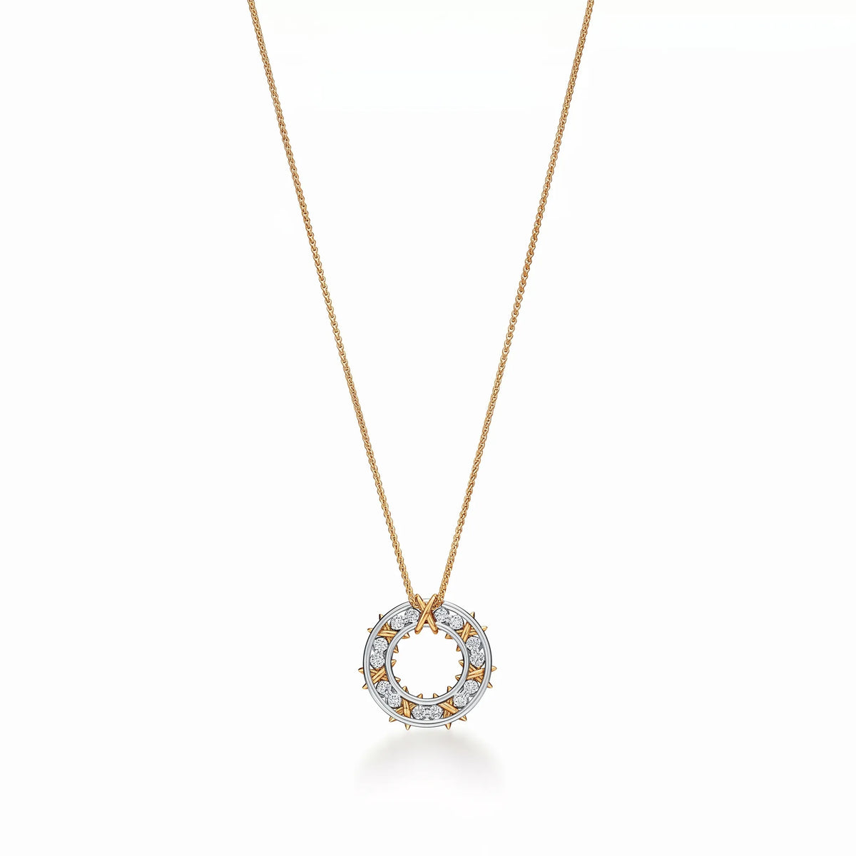 Sixteen Stone Open Circle Pendant Necklace