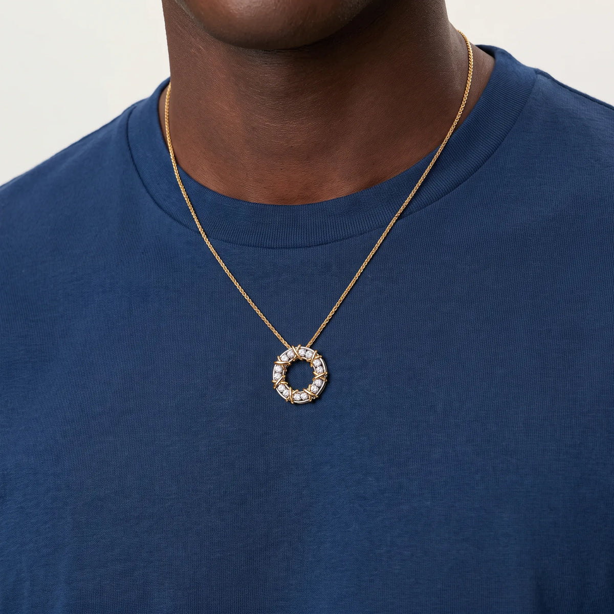 Sixteen Stone Open Circle Pendant Necklace
