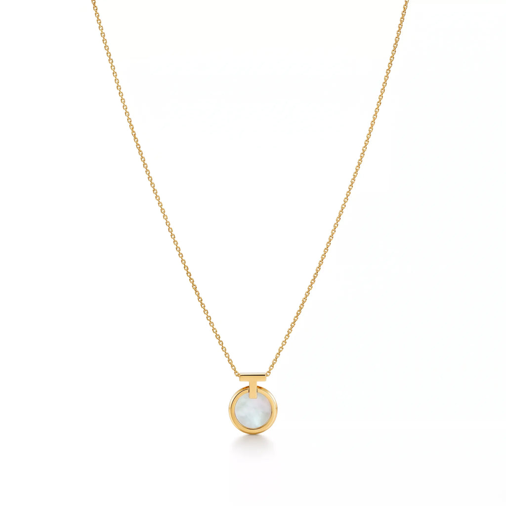 T Circle Mother-of-Pearl Disc Pendant Necklace