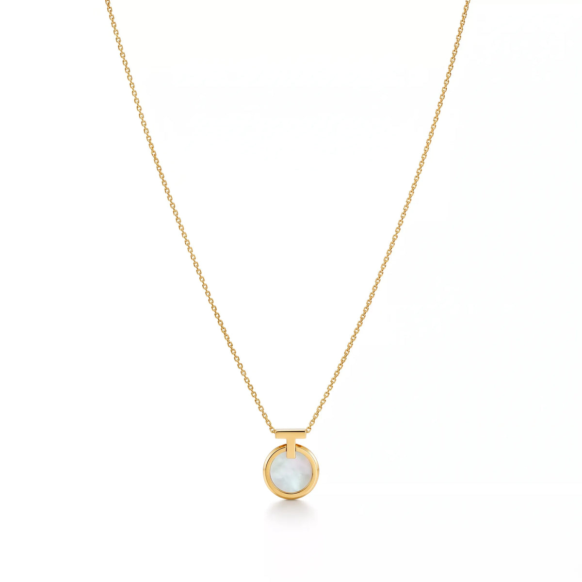 T Circle Mother-of-Pearl Disc Pendant Necklace