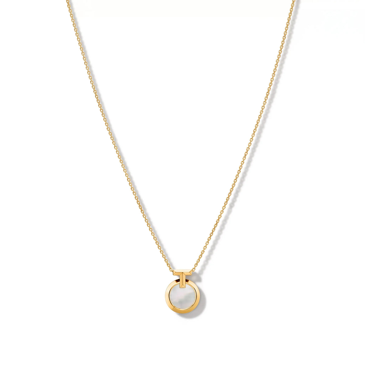 T Circle Mother-of-Pearl Disc Pendant Necklace