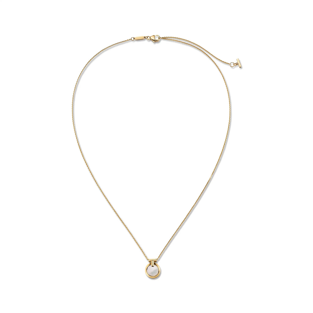 T Circle Mother-of-Pearl Disc Pendant Necklace