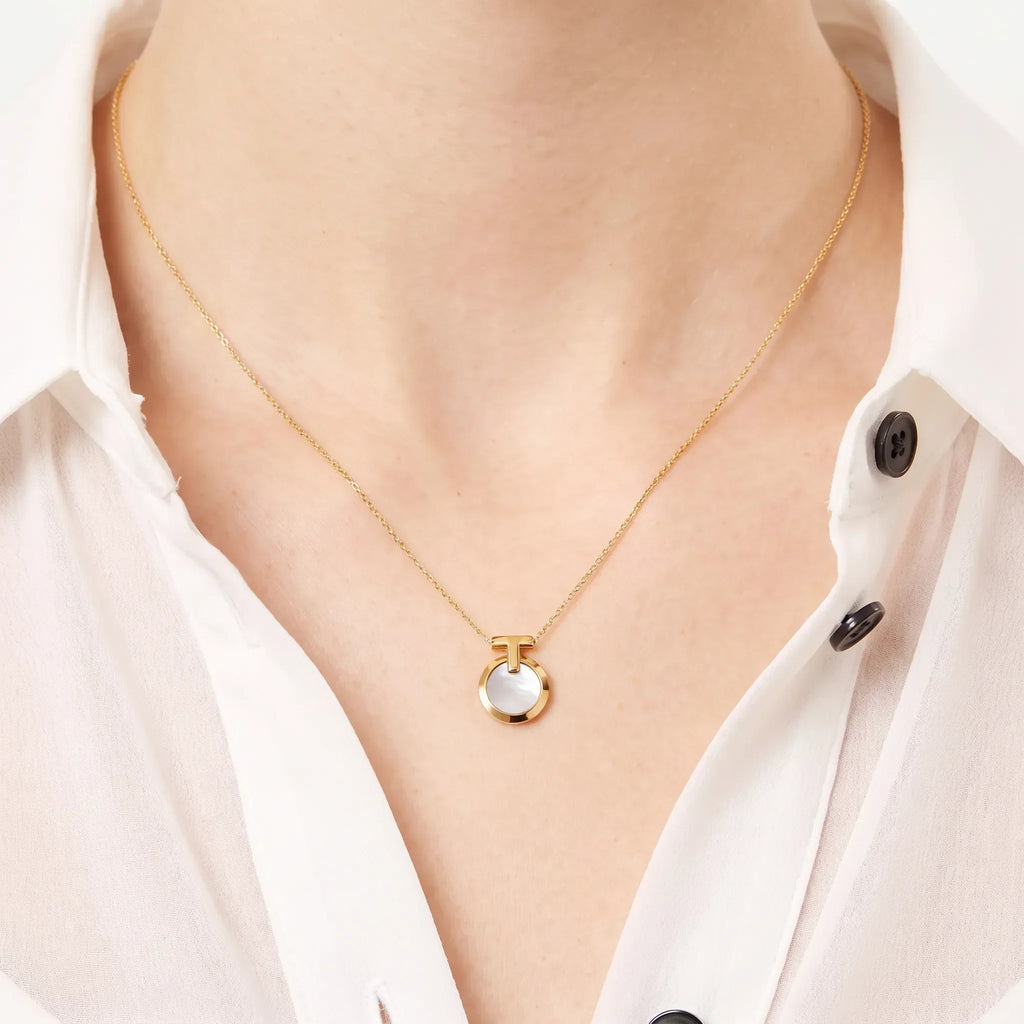T Circle Mother-of-Pearl Disc Pendant Necklace