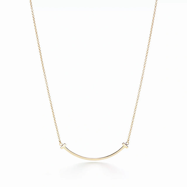 T Smile Curved Bar Pendant Necklace