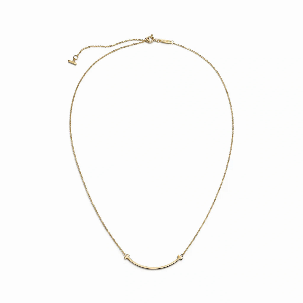 T Smile Curved Bar Pendant Necklace