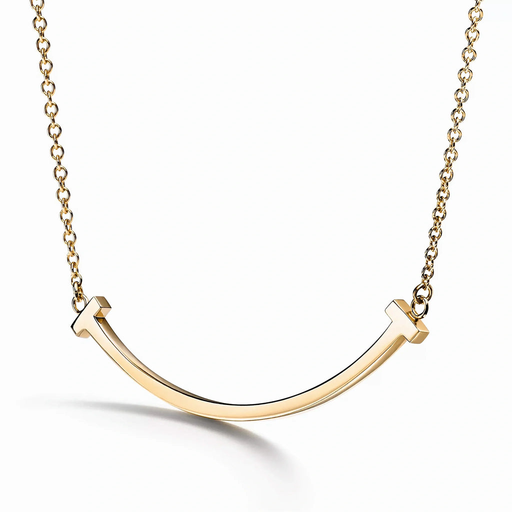 T Smile Curved Bar Pendant Necklace