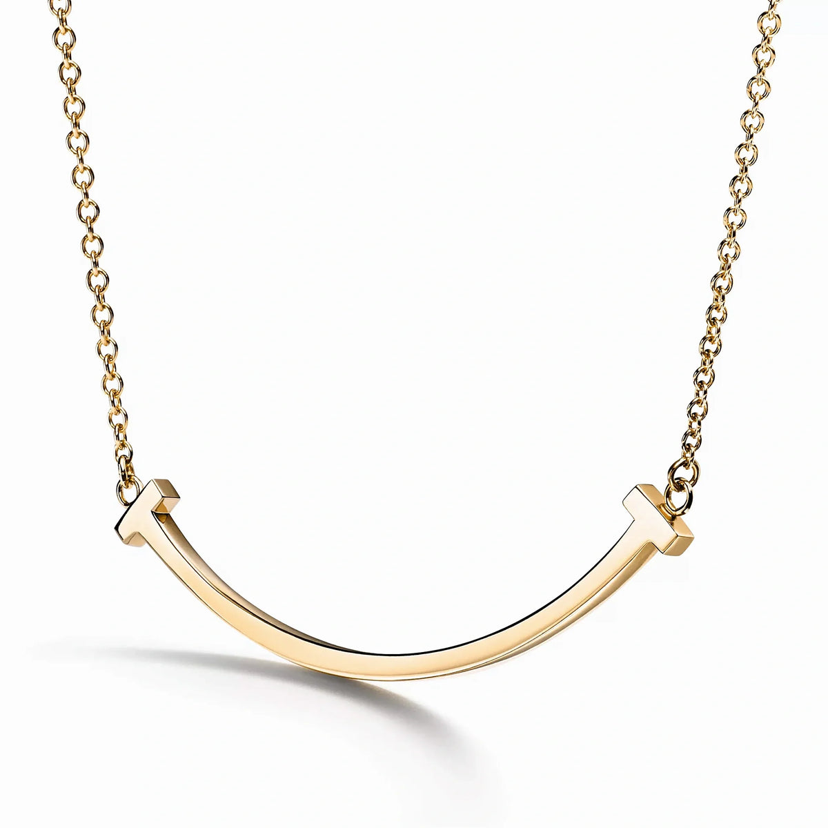 T Smile Curved Bar Pendant Necklace