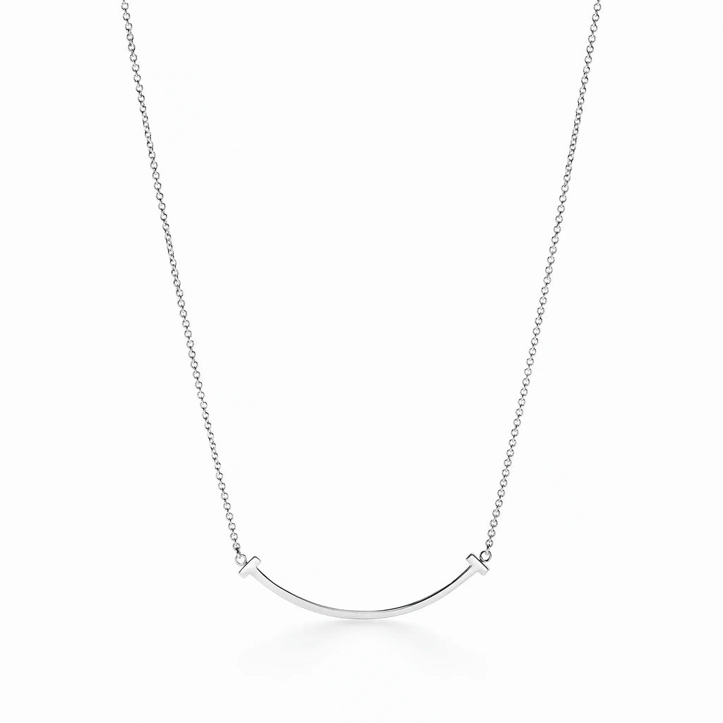 T Smile Curved Bar Pendant Necklace