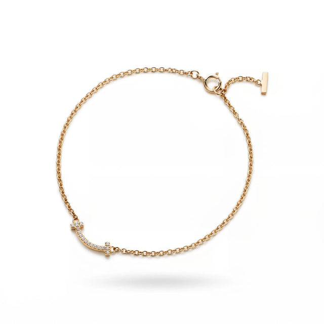 T Smile Pavé Fine Chain Bracelet