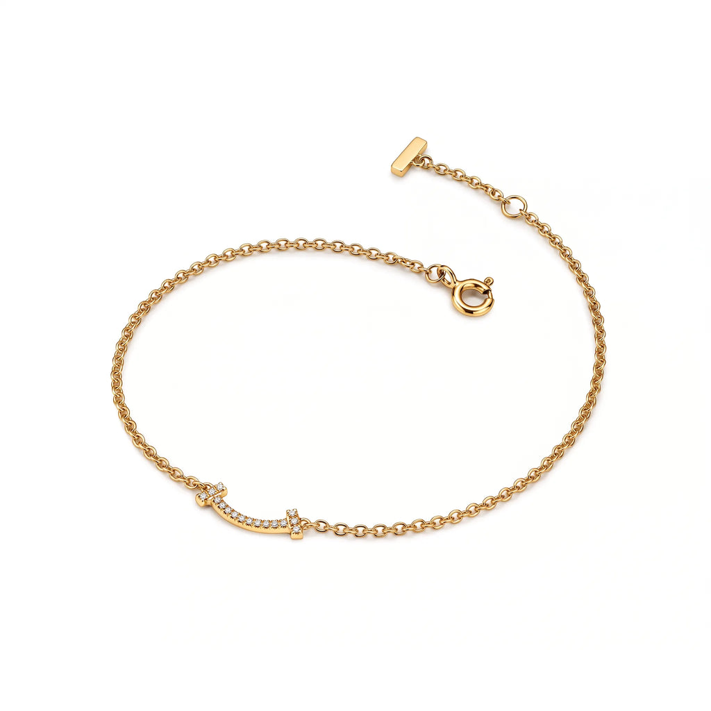 T Smile Pavé Fine Chain Bracelet