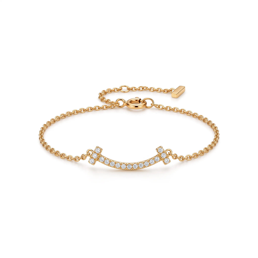 T Smile Pavé Fine Chain Bracelet