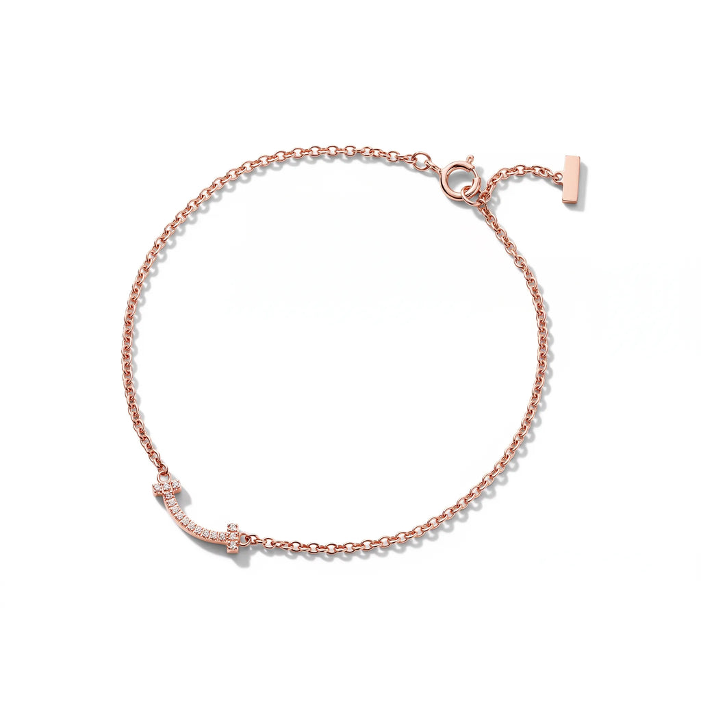 T Smile Pavé Fine Chain Bracelet