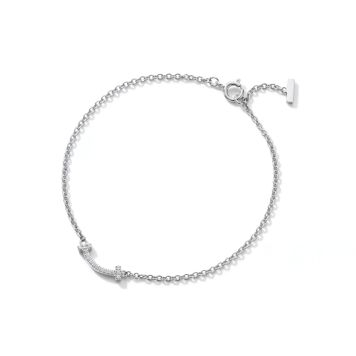 T Smile Pavé Fine Chain Bracelet