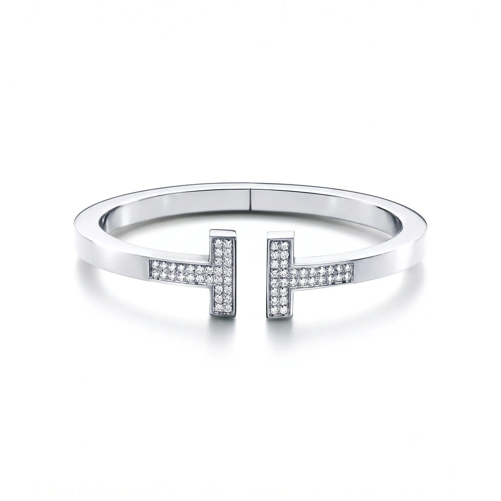 T Square Pavé Bar Hinged Bangle