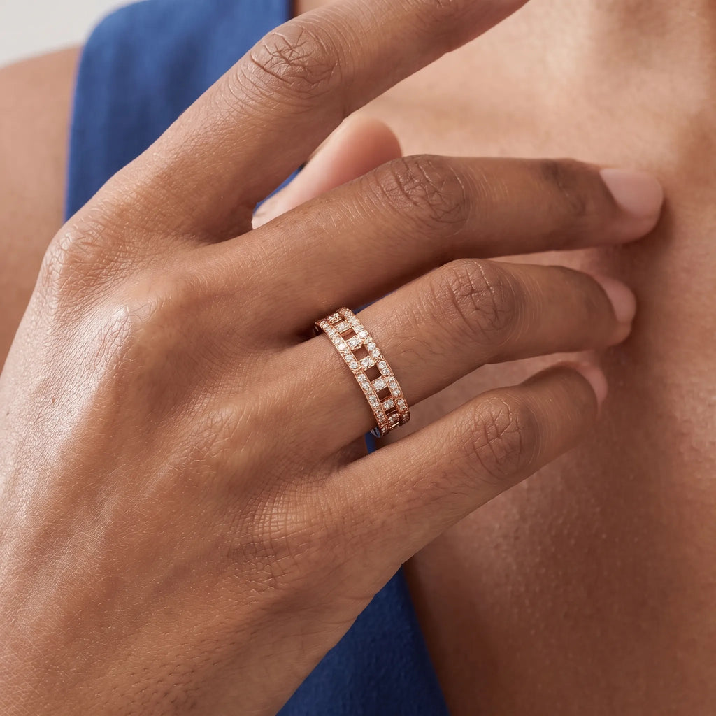 T True Lattice Openwork Pavé Ring