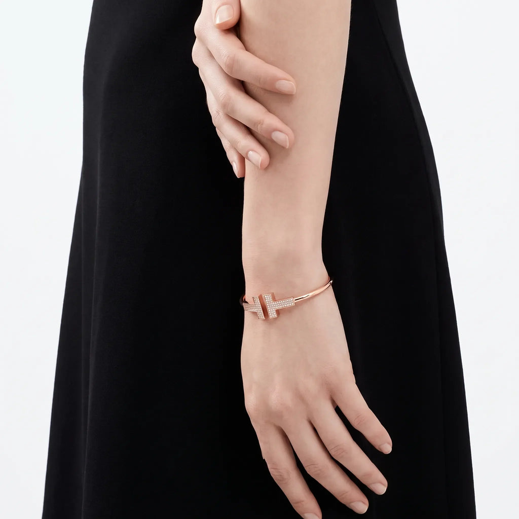 T Wide Pavé Wire Cuff Bracelet