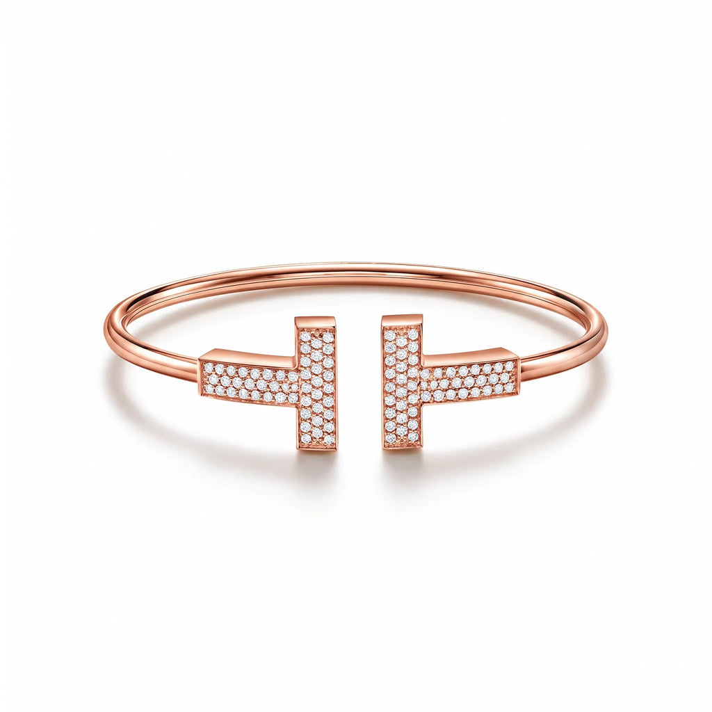 T Wide Pavé Wire Cuff Bracelet