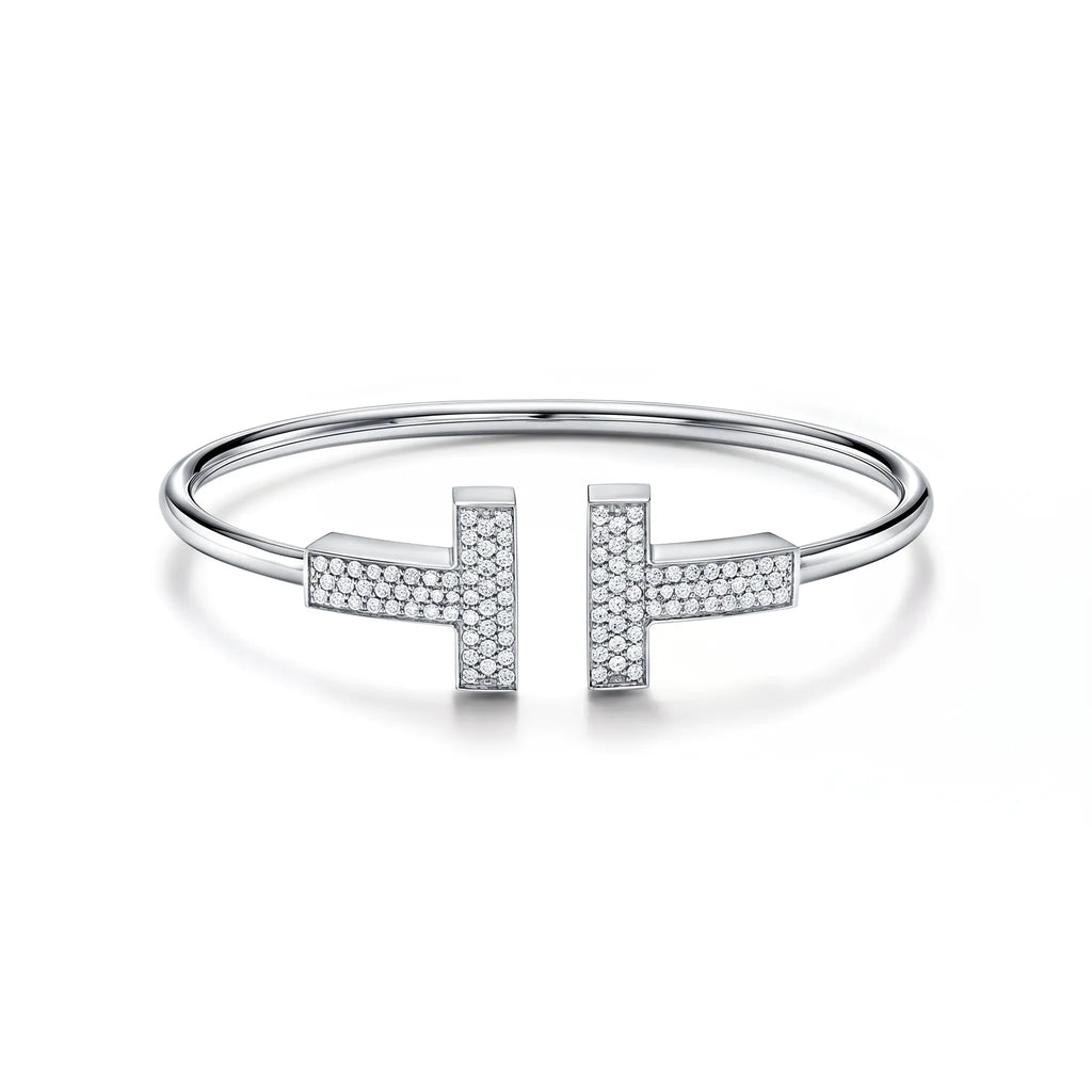 T Wide Pavé Wire Cuff Bracelet
