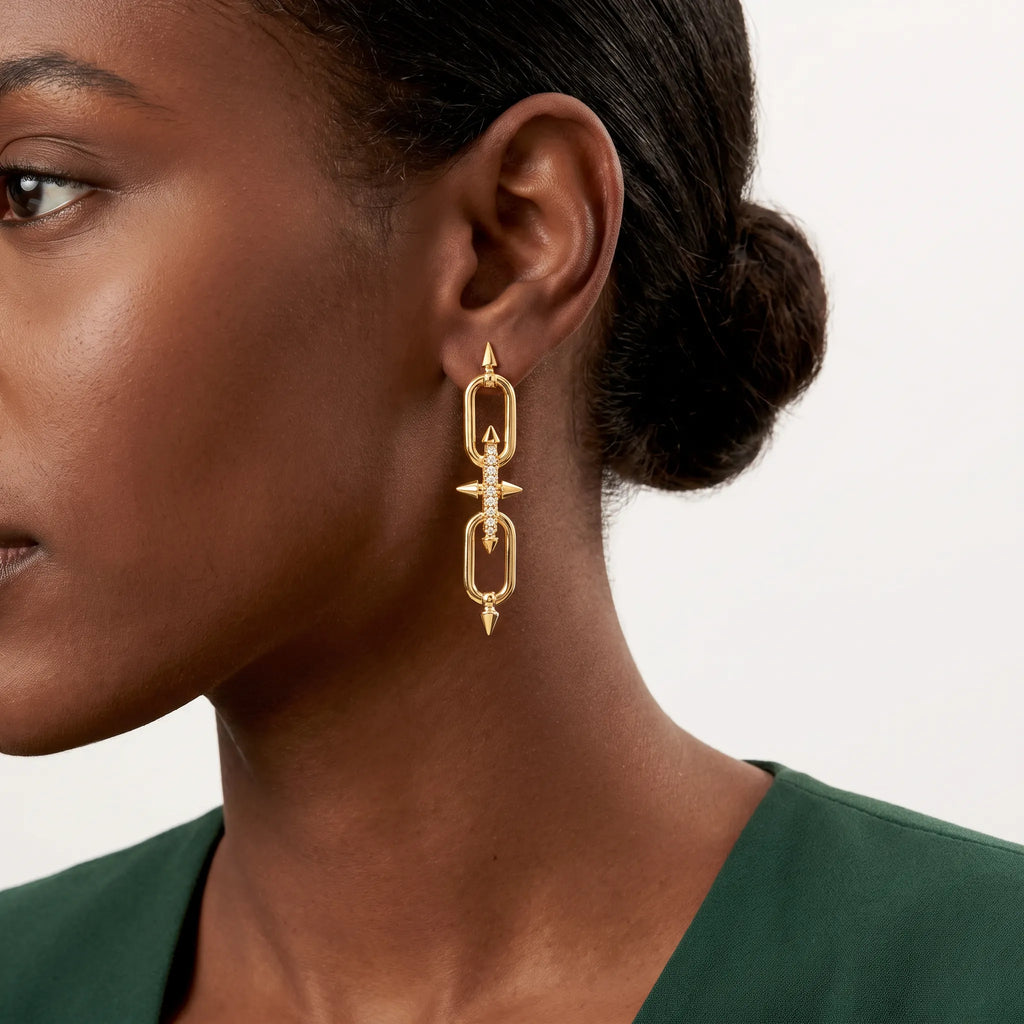 Titan Spear Double Link Drop Earrings