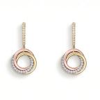 Trinity Three-Tone Ring Motif Drop Earrings