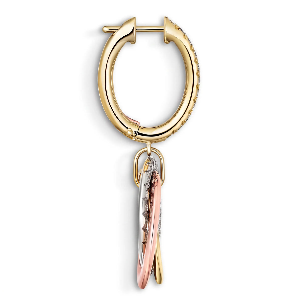 Trinity Three-Tone Ring Motif Drop Earrings