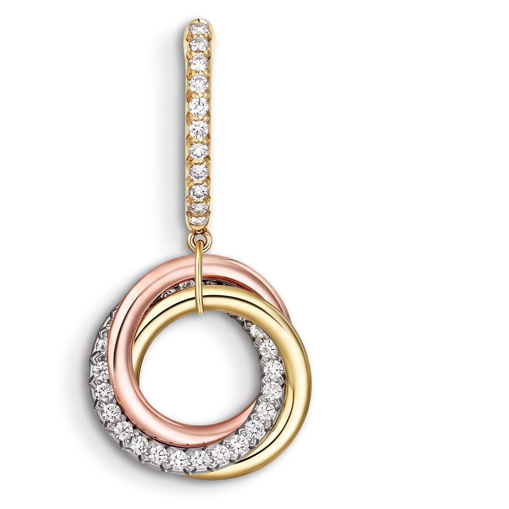 Trinity Three-Tone Ring Motif Drop Earrings