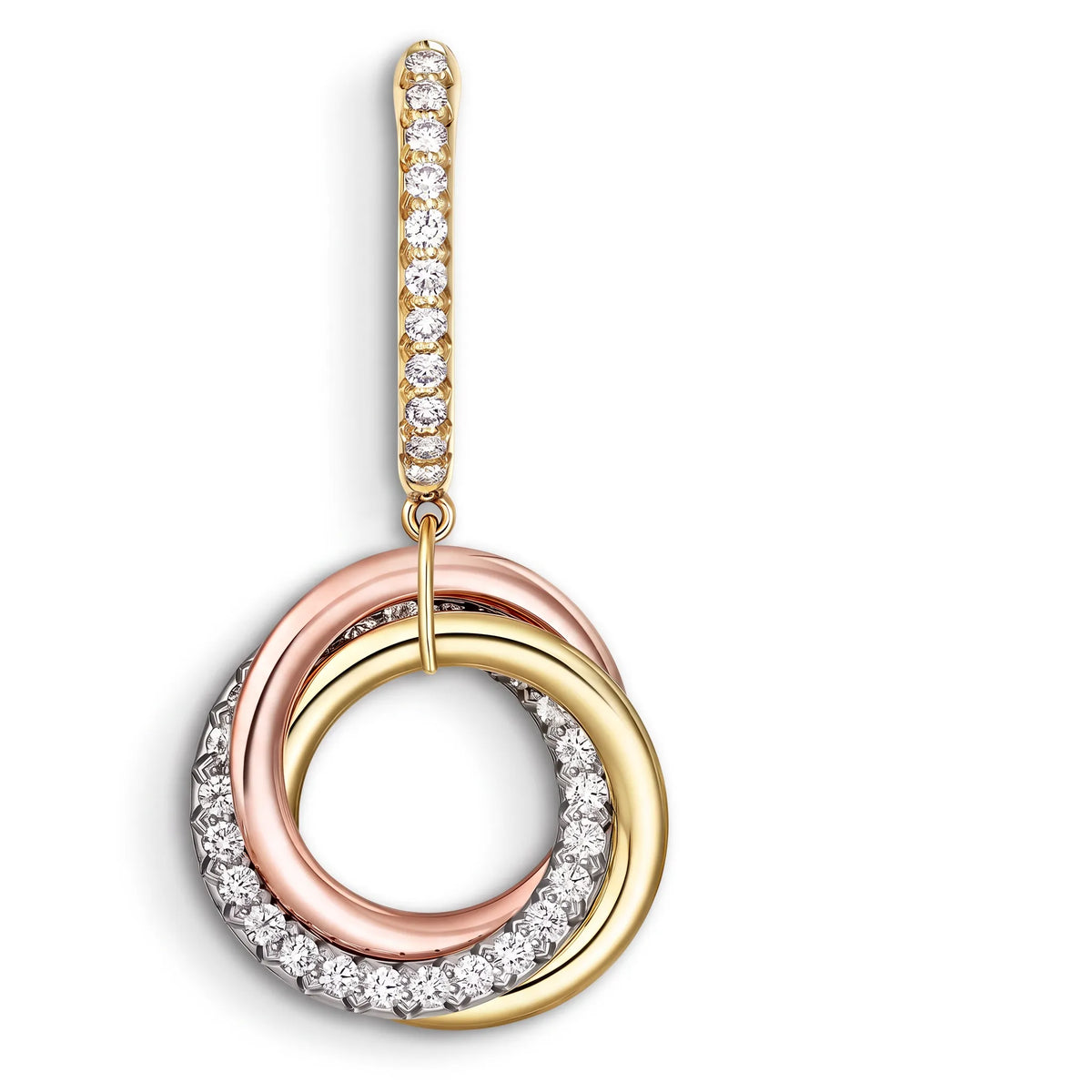 Trinity Three-Tone Ring Motif Drop Earrings