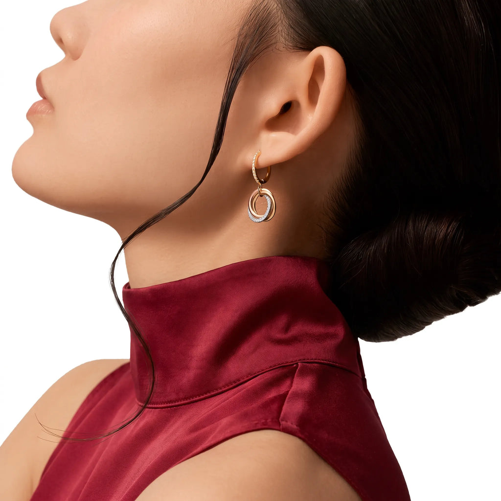 Trinity Three-Tone Ring Motif Drop Earrings