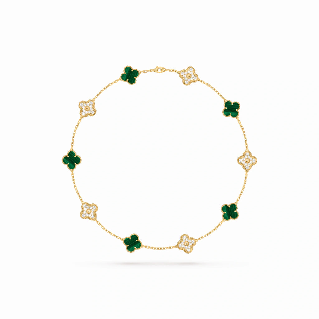 Vintage Alhambra Alternating Pavé Clover Necklace