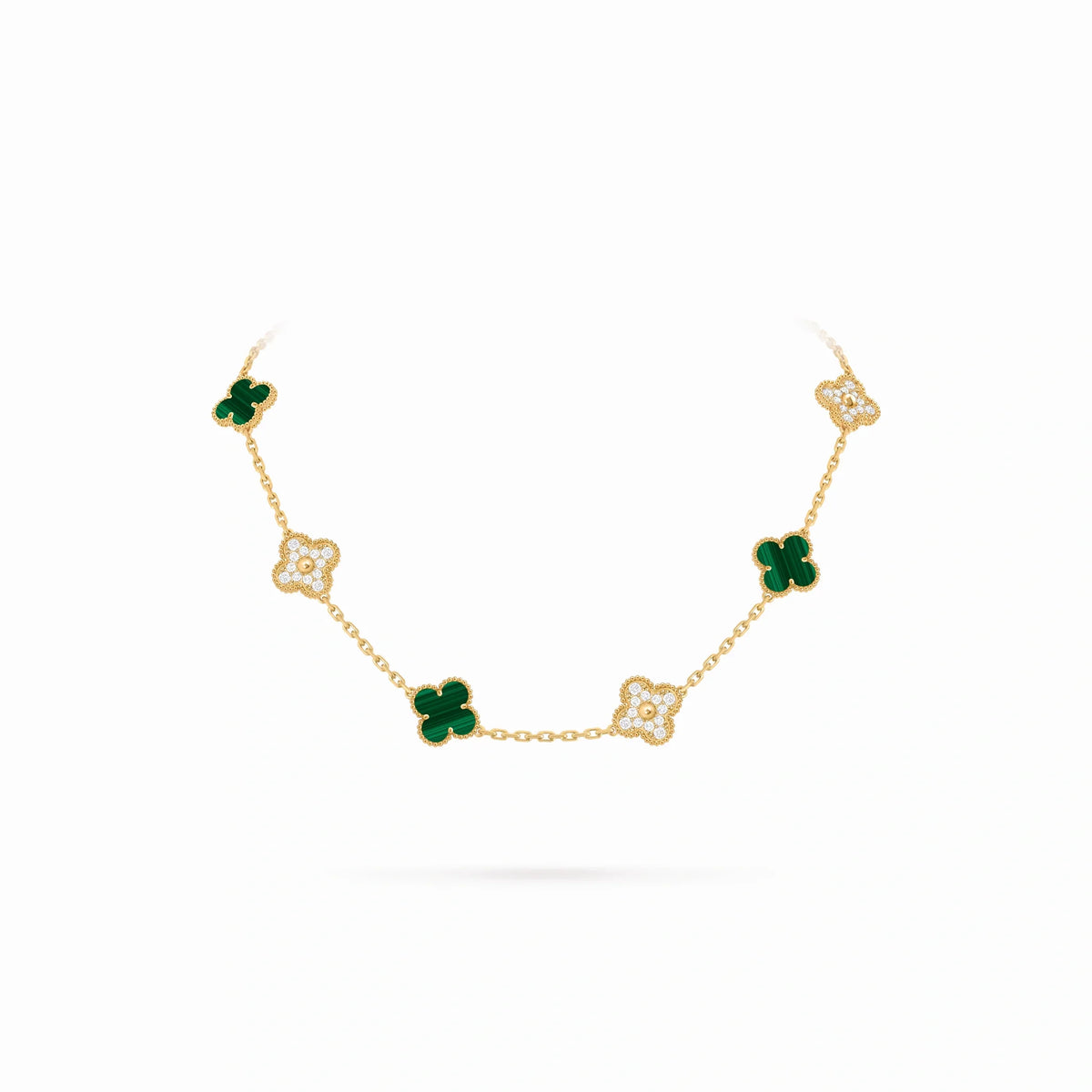 Vintage Alhambra Alternating Pavé Clover Necklace