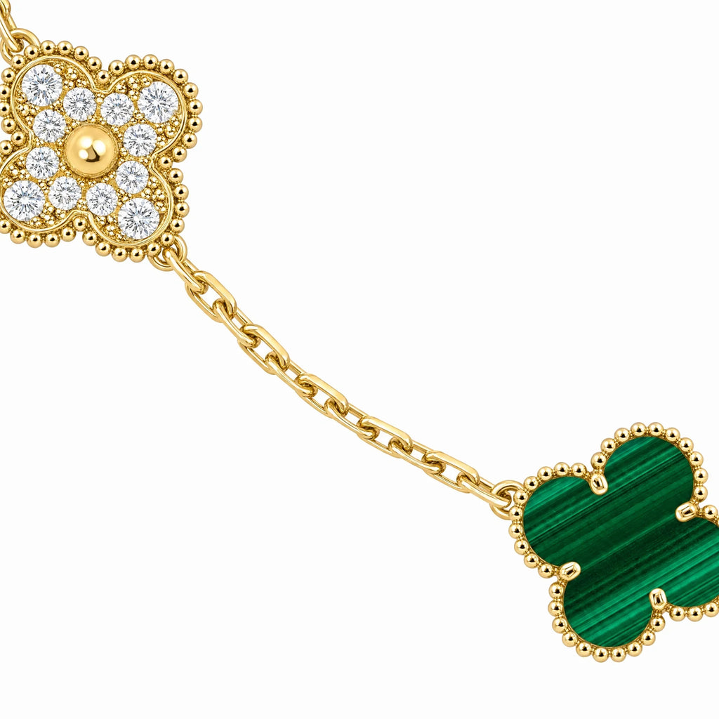 Vintage Alhambra Alternating Pavé Clover Necklace