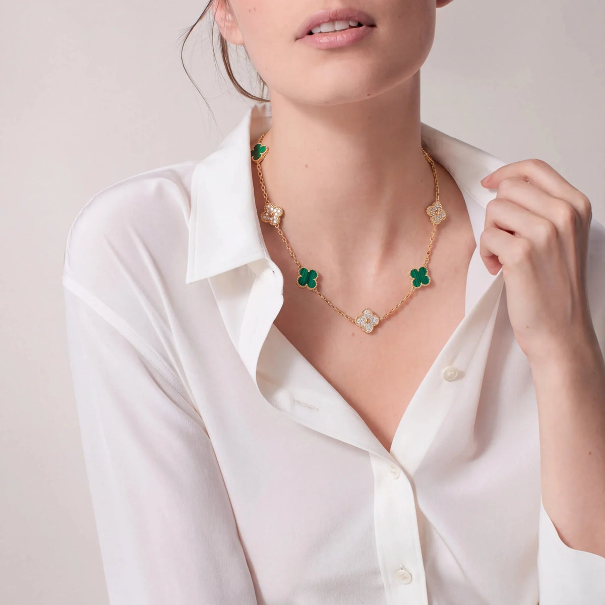 Vintage Alhambra Alternating Pavé Clover Necklace