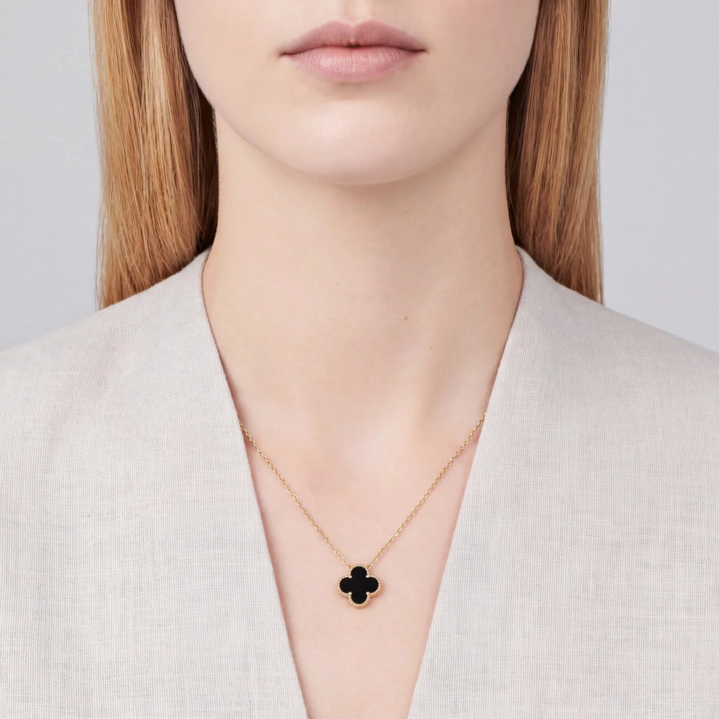Vintage Alhambra Black Clover Pendant Necklace