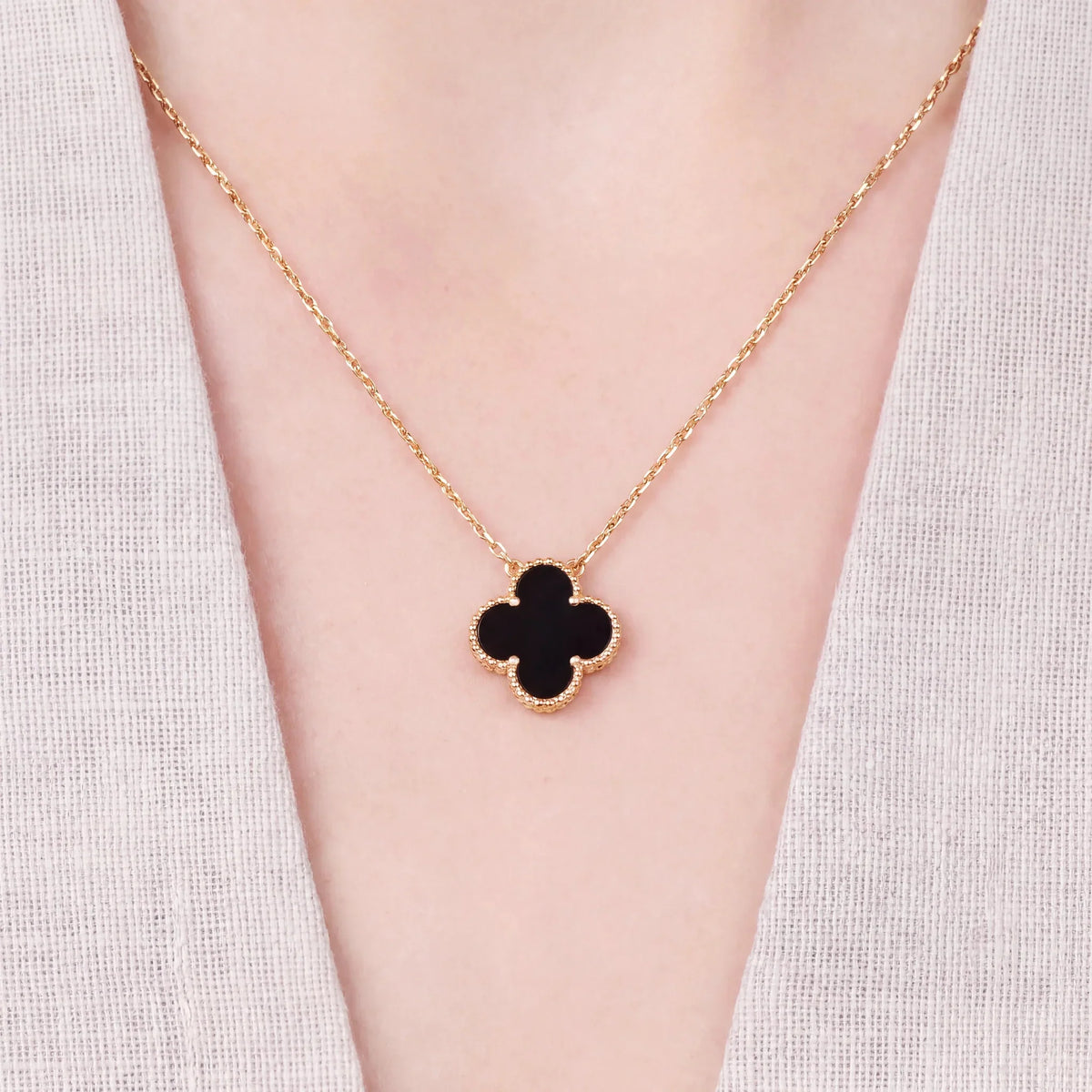 Vintage Alhambra Black Clover Pendant Necklace