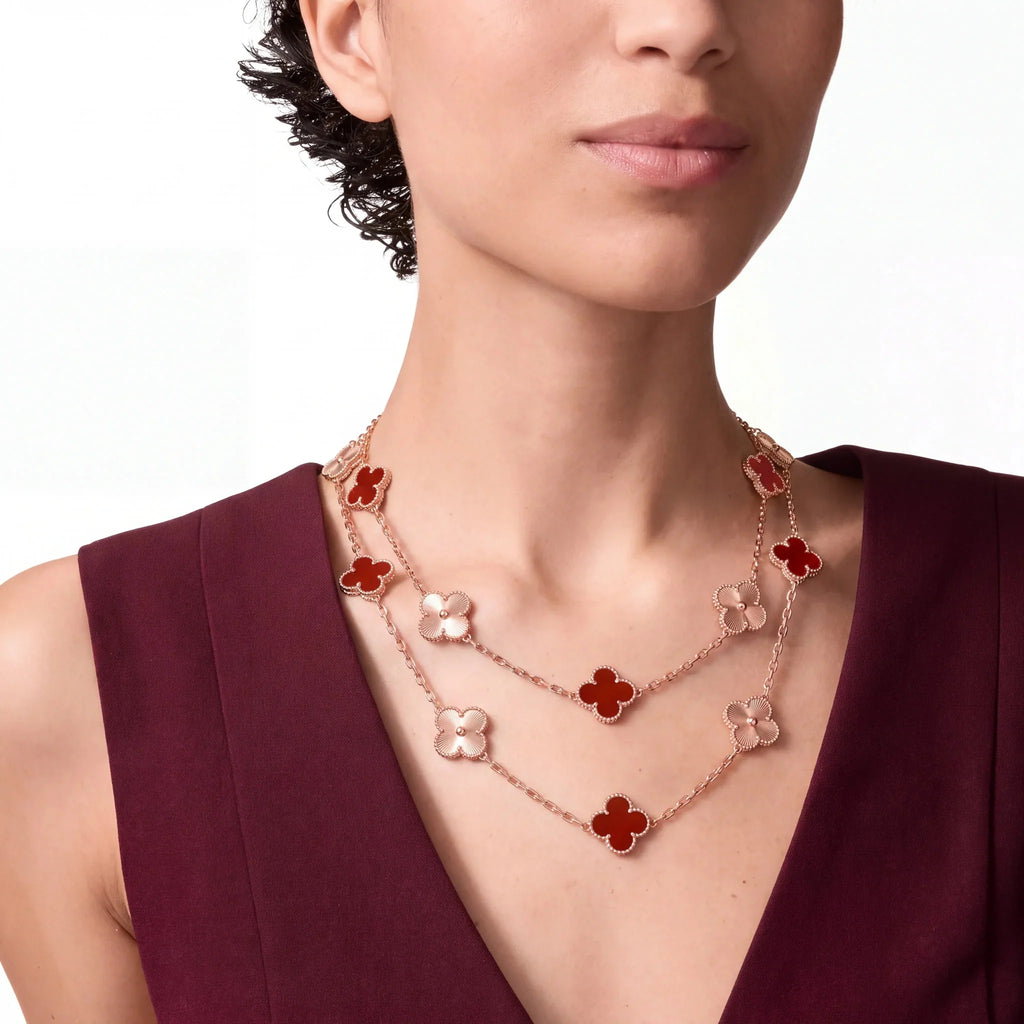 Vintage Alhambra Double Chain Clover Necklace